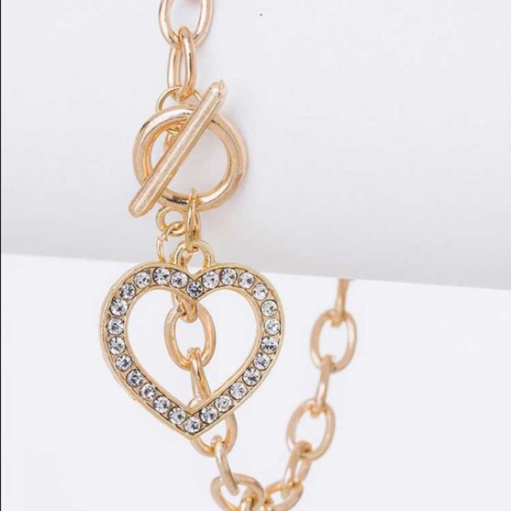Rhinestone Heart Toggle Bracelet
